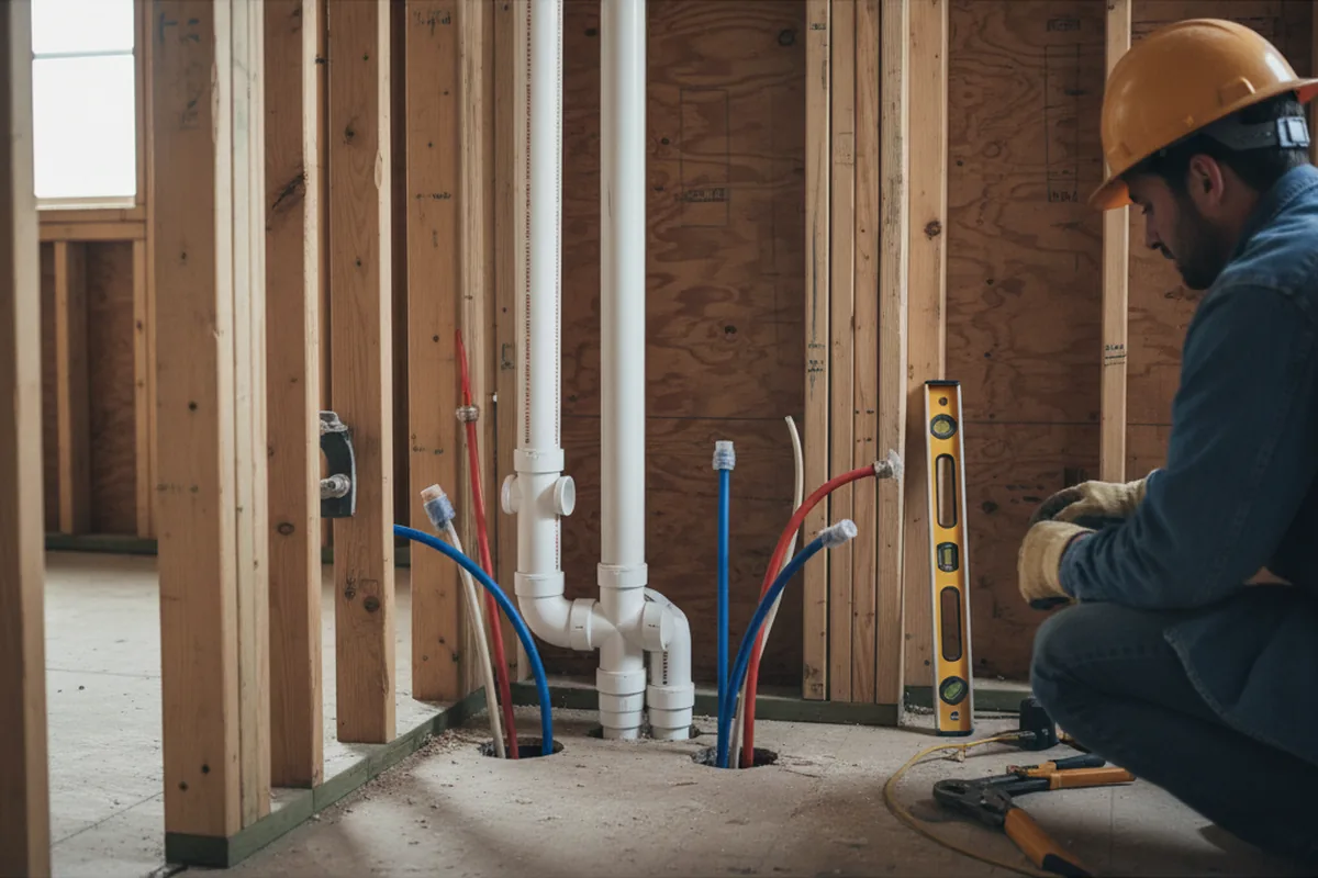 Drain and supply rough-in during Leak Detection in Waseca